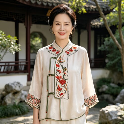 羊在在【相映红】民族风刺绣改良盘扣茶服小衫新中式SY24XL1153
