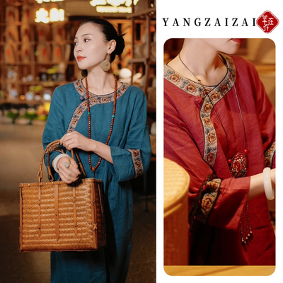 羊在在【烟雨青红赋】显瘦中式中国风气质亚麻连衣裙LYQ26YL1706