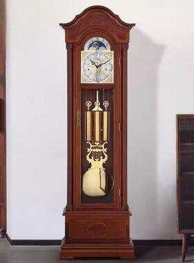 德国赫姆勒进口机械机芯枫叶落地钟家用简约装饰客厅中式实木摆件