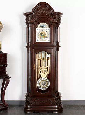 德国赫姆勒进口落地钟客厅机械实木印尼酸枝红木九音管景泰蓝雕花