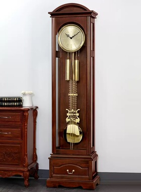 德国赫姆勒进口机芯别墅新中式落地钟客厅实木机械立座钟纯铜小款