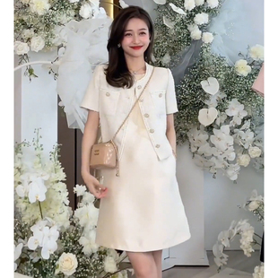 法式高级感套装小香风轻奢名媛白色连衣裙小众设计女装夏季小个子