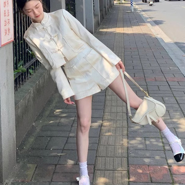 新中式民国风小洋装改良旗袍富家千金小香风盘扣上衣短裤两件套装