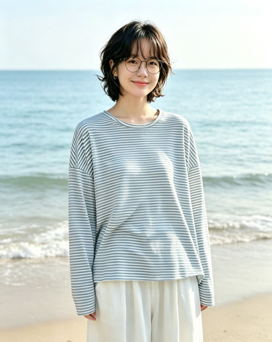 仓库孤品超薄透气蓝色条纹宽松长袖T恤女夏季薄款冰丝防晒罩衫T恤