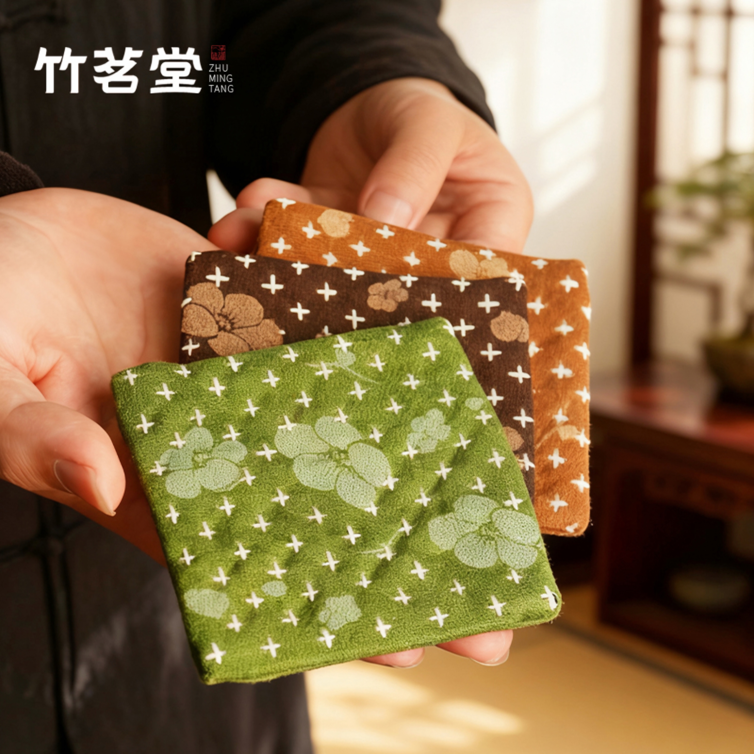 中式手缝刺绣扎染布艺茶杯垫茶杯