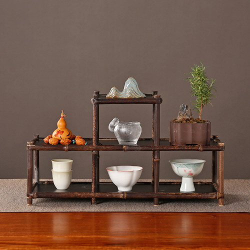 双层紫竹博古架茶柜收纳多宝阁