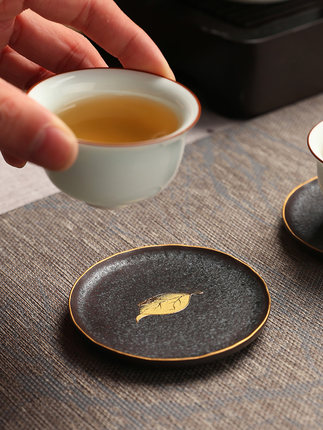 描金陶瓷功夫茶杯垫茶杯托泡茶隔热茶垫茶道日式茶具粗陶壶垫壶承