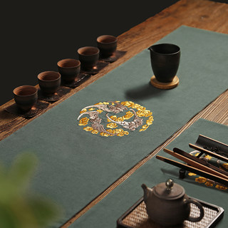 新中式刺绣禅意茶席 棉麻布艺茶桌茶盘垫子桌布 桌旗茶台功夫茶具