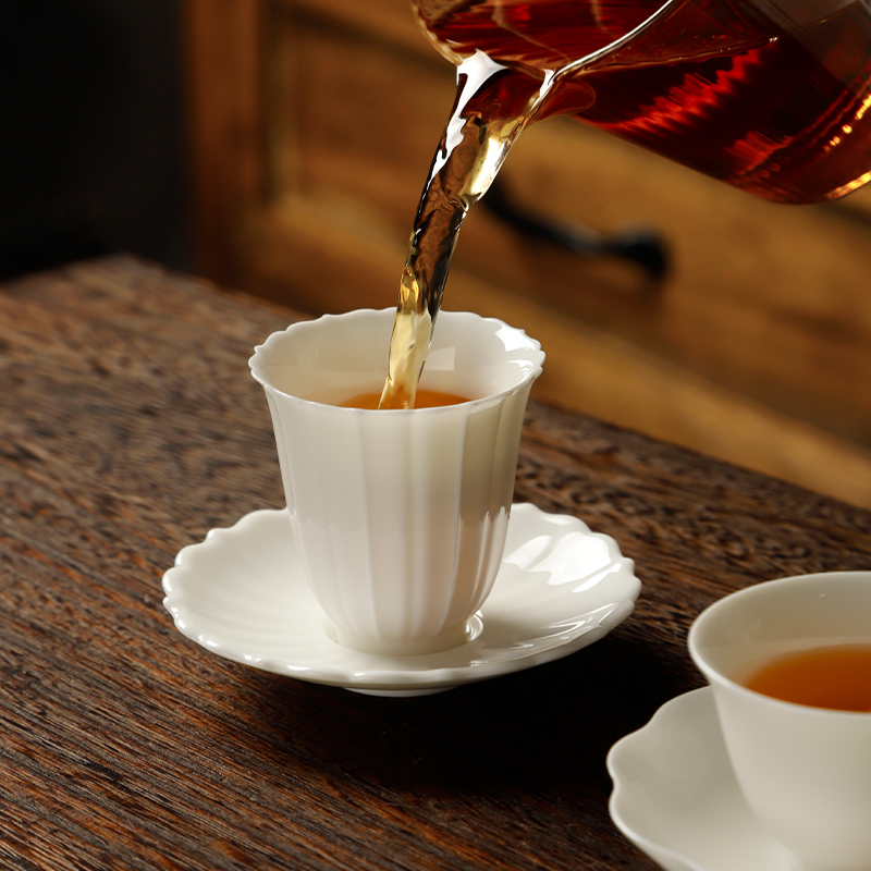 甜白瓷品茗杯个人日式小茶杯套装陶瓷纯色主人杯隔热杯垫防烫杯托,餐饮具,茶杯,淘宝优惠券,粉丝福利购,淘宝优惠卷
