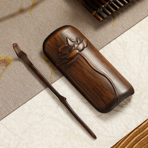 复古老竹茶则两件套天然竹制茶荷