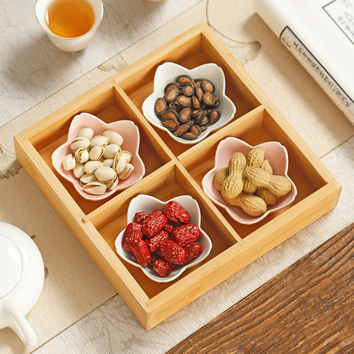 创意九宫格茶点盘手工竹制果盘
