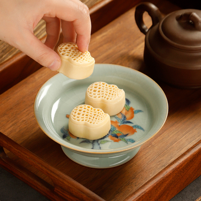 日式陶瓷汝窑青花茶点盘家用客厅高脚盘水果糕点盘零食盘高足托盘