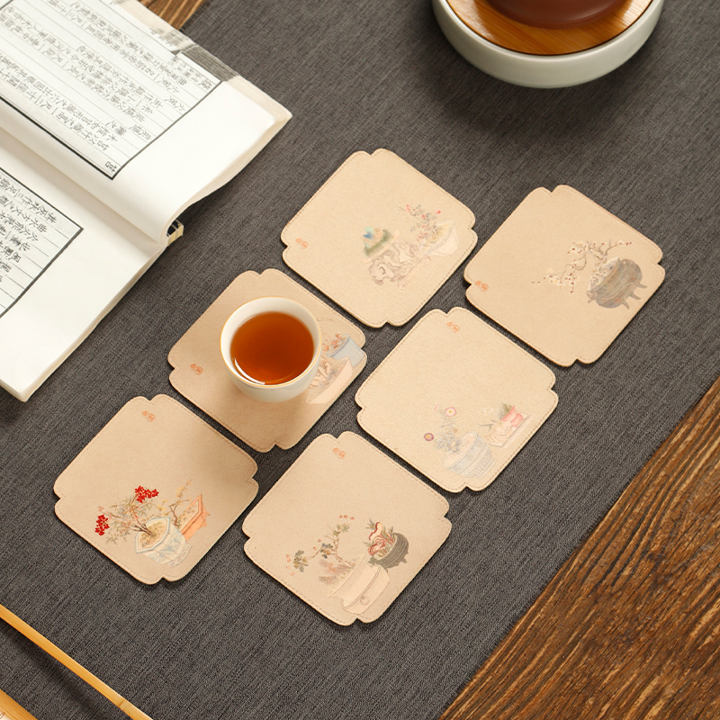 中式刺绣干泡茶杯垫杯托棉麻禅意