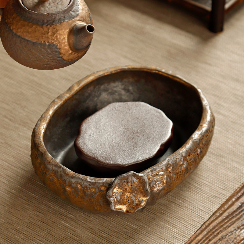 粗陶鎏金壶承储水干泡台茶盘家用紫砂壶壶托复古大号茶台养壶盖碗,餐饮具,茶道/零配,淘宝优惠券,粉丝福利购,淘宝优惠卷