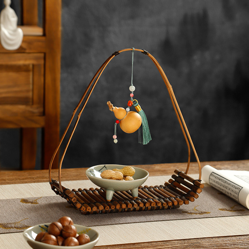 复古竹排茶点盘招财葫芦摆件玄关中式托盘手工竹编点心提篮零食碟,餐饮具,果盆/果盘/果篮,淘宝优惠券,粉丝福利购,淘宝优惠卷