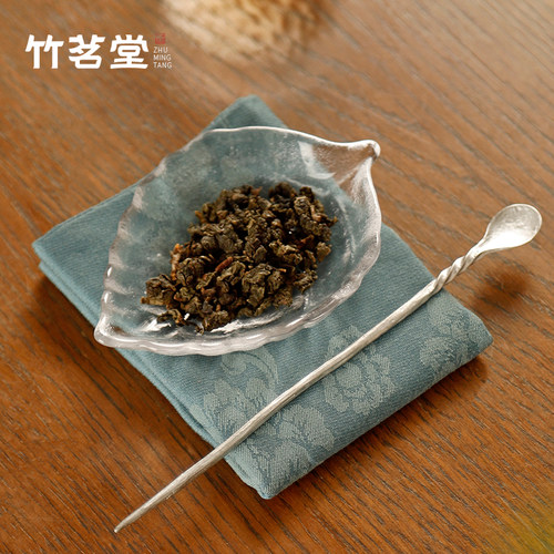 水晶玻璃茶则三件套赏茶荷锡茶拨
