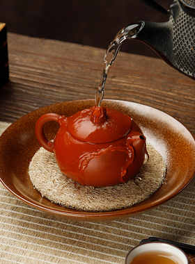 复古粗陶藤编壶垫陶瓷壶承干泡台茶盘日式紫砂壶底座壶托茶具大号