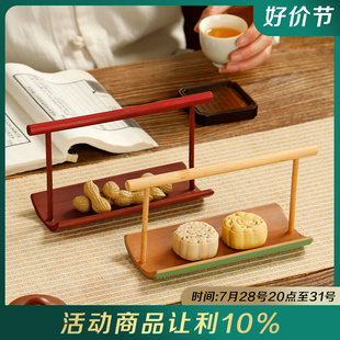 茶点盘家用创意小托盘 竹制小提篮围炉煮茶手工小竹托家用复古中式