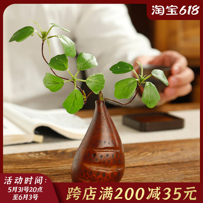 创意竹根花器天然竹制花插复古烟熏干花摆件家用中式花瓶桌面装饰