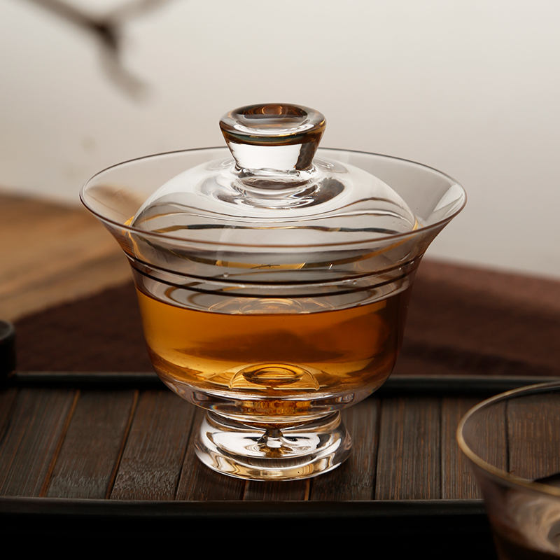 描金玻璃功夫茶具大号耐热盖碗