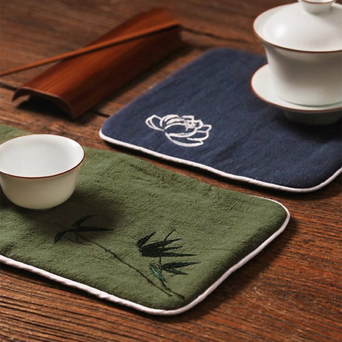 加厚功夫茶具配件禅意吸水茶巾
