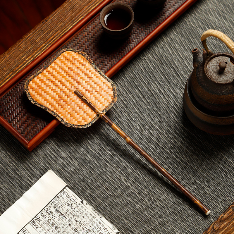大漆竹编凉炉扇迷你手工碳炉扇子复古煮茶炉扇日式茶道配件竹制品