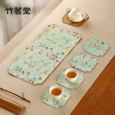 新中式刺绣锦缎干泡茶席防水茶桌