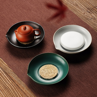 粗陶汝窑茶具配件 复古壶承干泡台养壶垫茶承壶托紫砂盘储蓄水日式