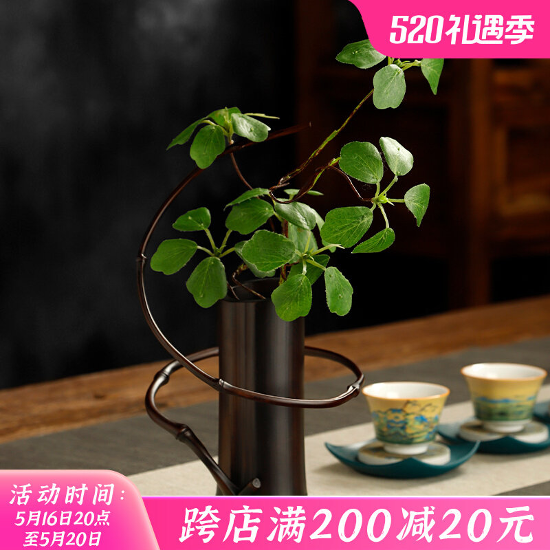 创意竹筒花器天然绕枝花瓶个性干花摆件禅意花插桌面玄关装饰花盆