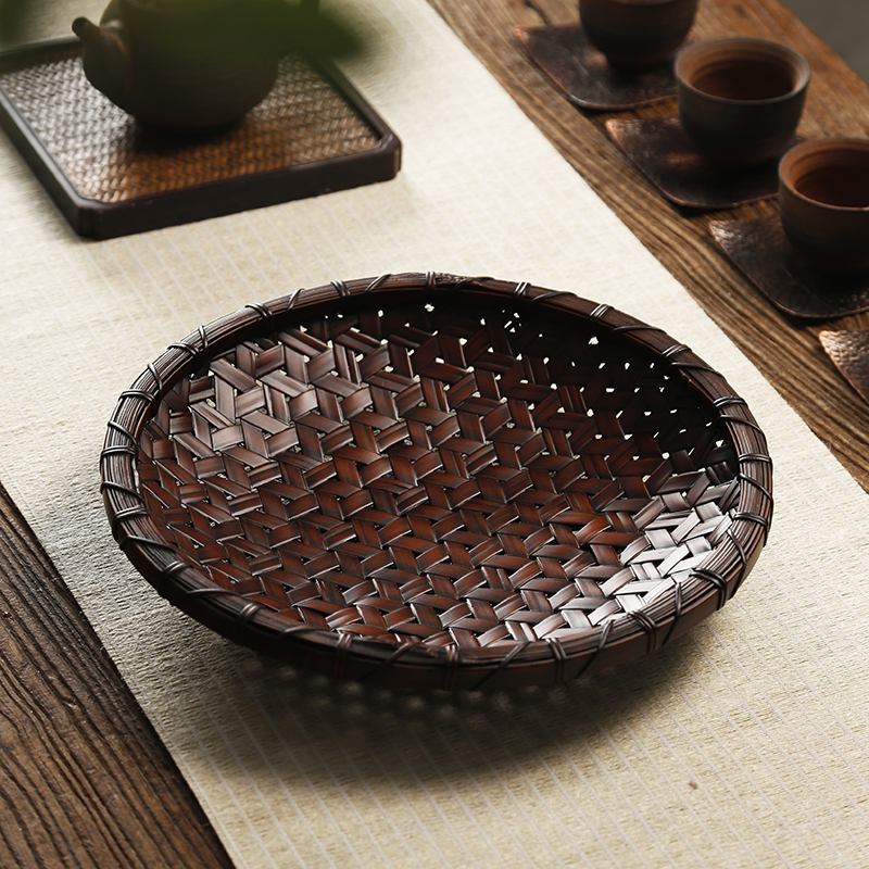 茶点盘复古手工竹制馒头筐水果