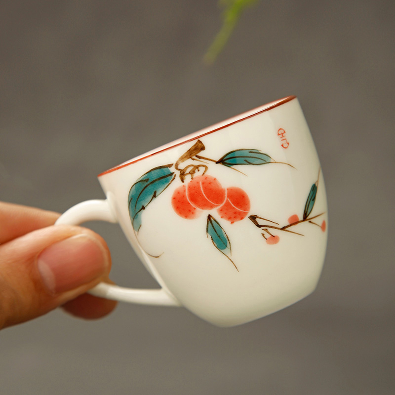 手绘白瓷小茶杯带手柄陶瓷主人杯个人专用品茗杯单杯女功夫茶具小-封面