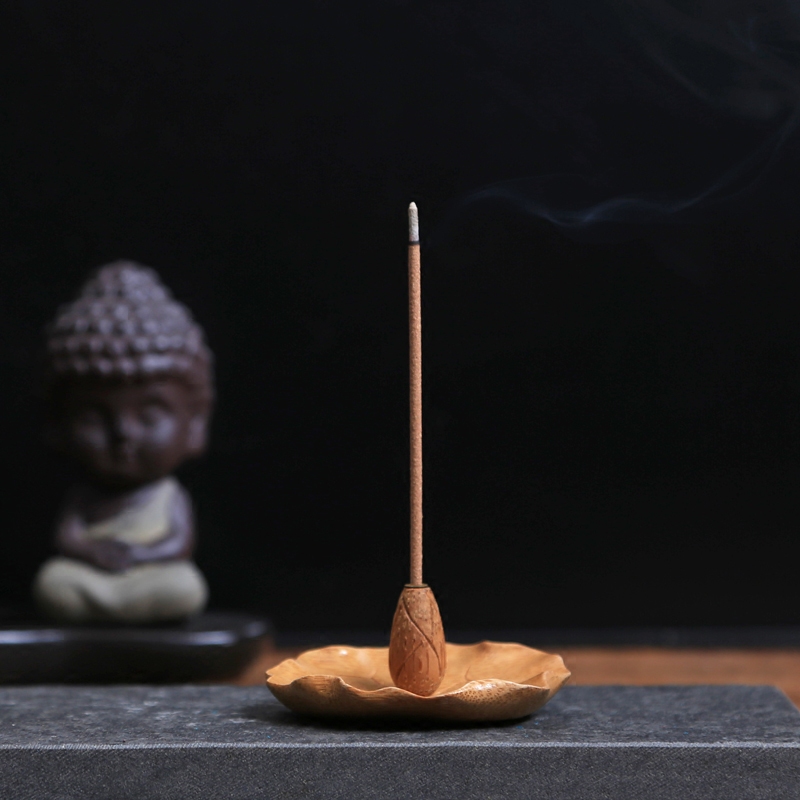 荷叶竹雕禅意中式用品莲花香插图片