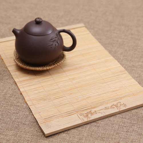 日式竹刻竹丝茶帘 茶垫茶托茶席隔热茶铺壶垫 功夫茶具竹排茶杯垫 - 封面