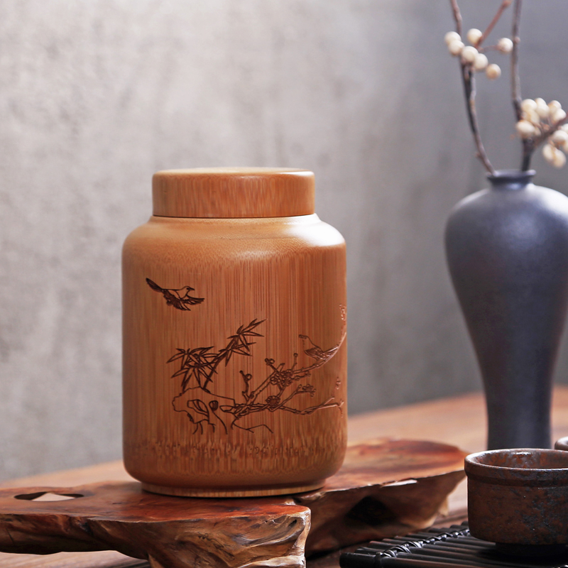 大号手工竹筒茶叶罐子 防潮密封茶罐包装储茶盒 竹木醒茶叶桶储物