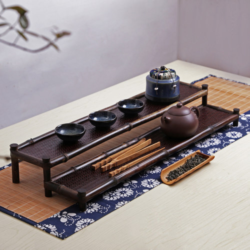 紫竹茶棚博古架 功夫茶具收纳竹茶道零配 实木杯垫茶杯架茶托杯托 - 封面