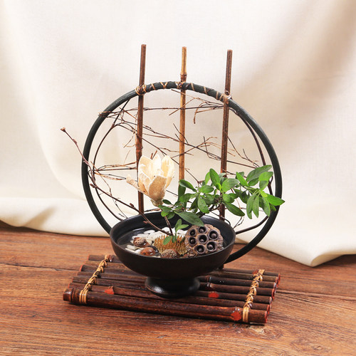 镜缘】日本紫竹花器月下花道竹编花入花架花篮茶楼禅摆设藤花插_虎窝淘