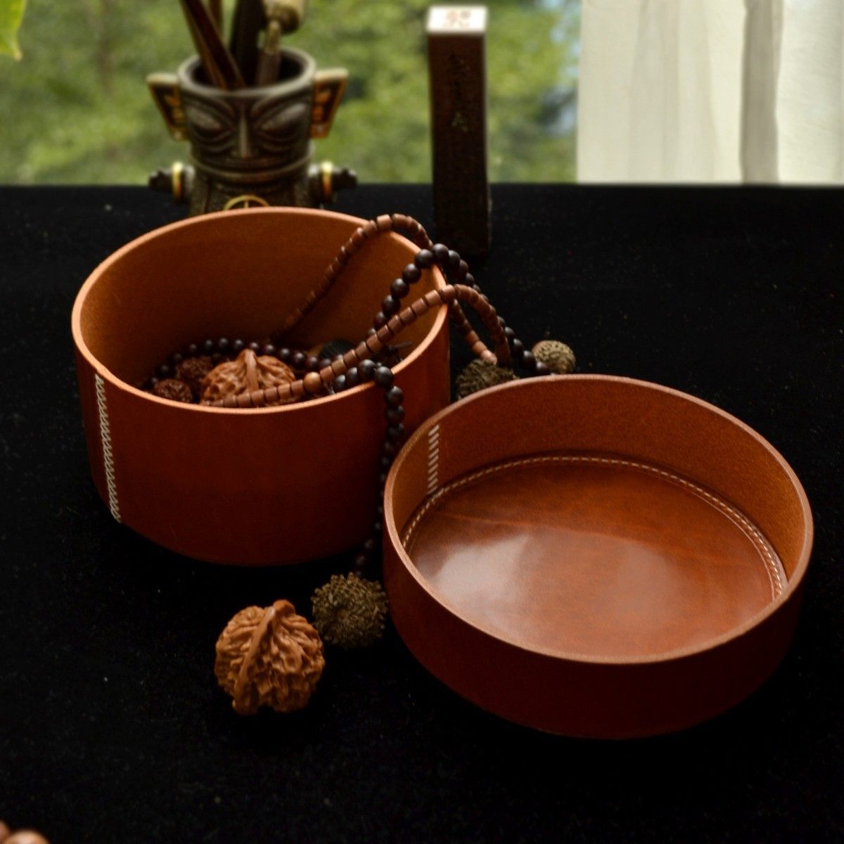植鞣文玩收纳盒纯手工皮盒子核桃手串收纳袋桌面首饰收纳防尘定制,收纳整理,桌面收纳盒,淘宝优惠券,粉丝福利购,淘宝优惠卷
