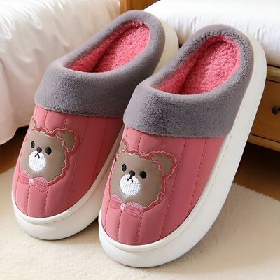 棉拖鞋女士秋冬季家居家用可爱防滑防水室内情侣加厚底毛毛拖鞋男