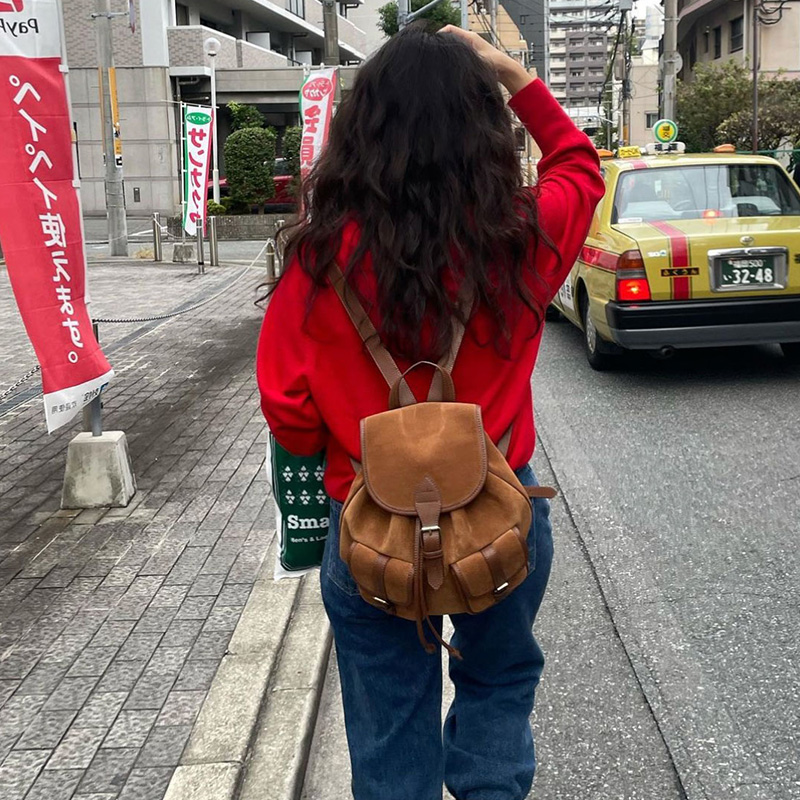 QJBY双肩包女磨砂慵懒风出门背包