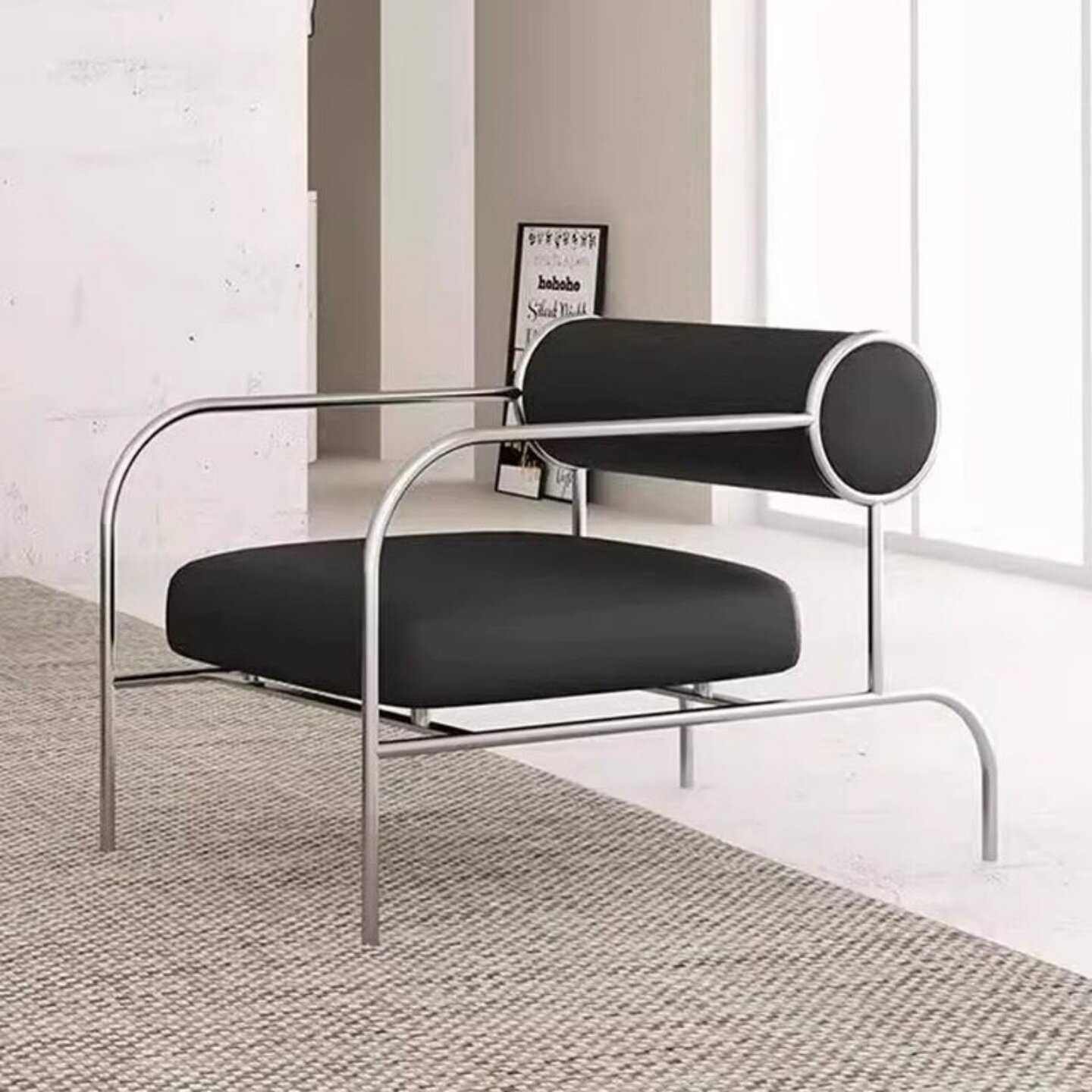 包豪斯风单人沙发椅不锈钢天鹅绒客厅轻奢极简高级感椅子