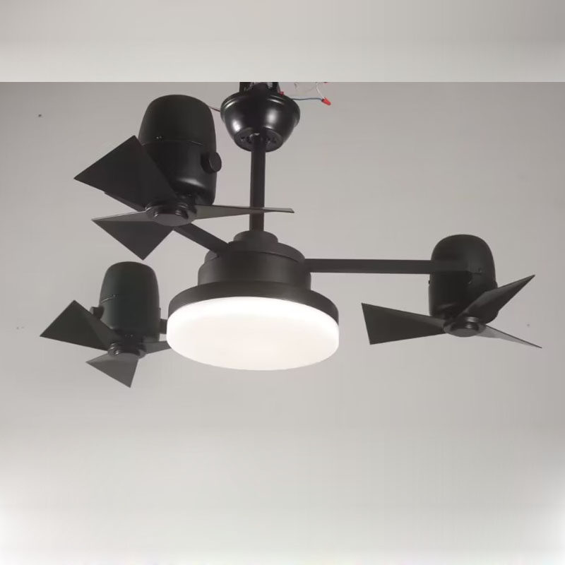 美式简欧新款吊扇灯三头黑色白色客厅饭厅一体带灯家用风扇灯