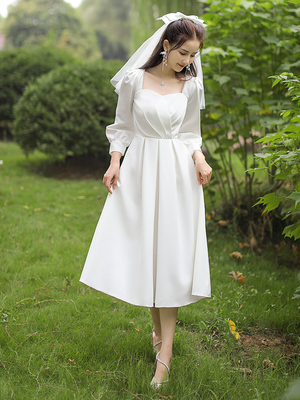 长袖法式轻婚纱礼服订婚连衣裙