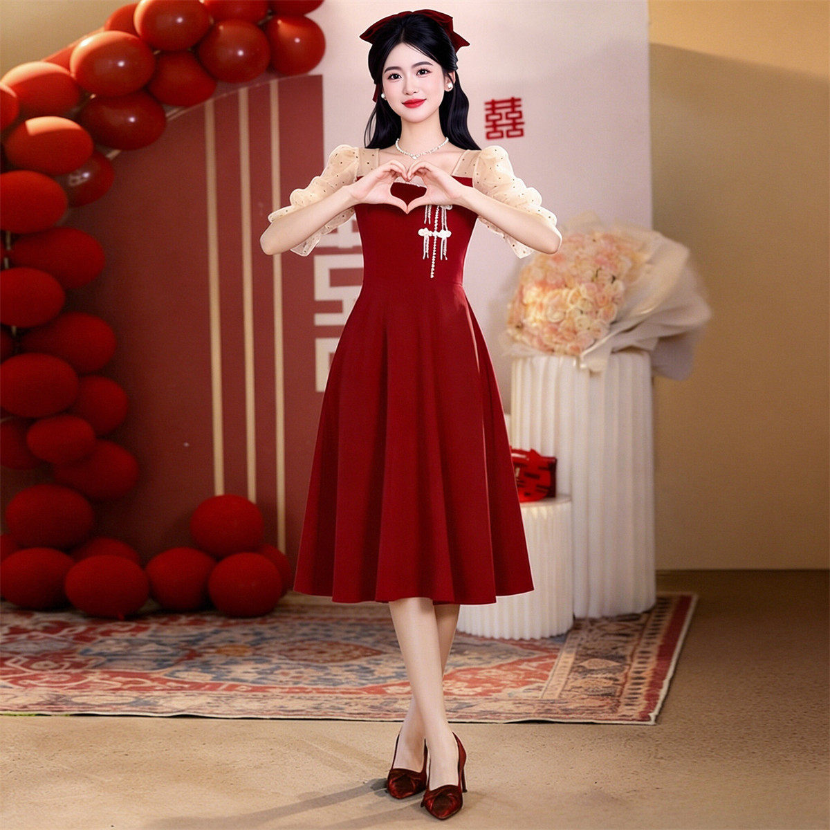 2026夏季新款新娘订婚回门敬酒服五分袖A字裙短袖小个子结婚礼服