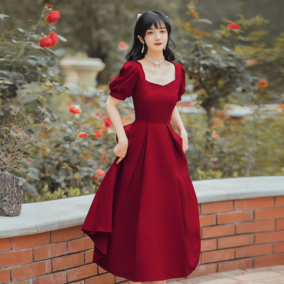 敬酒服新娘红色结婚小个子在逃公主订婚礼服连衣裙女回门平时可穿