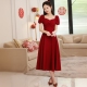 小个子敬酒服新娘酒红色法式 回门订婚连衣裙女结婚晚礼服平时可穿