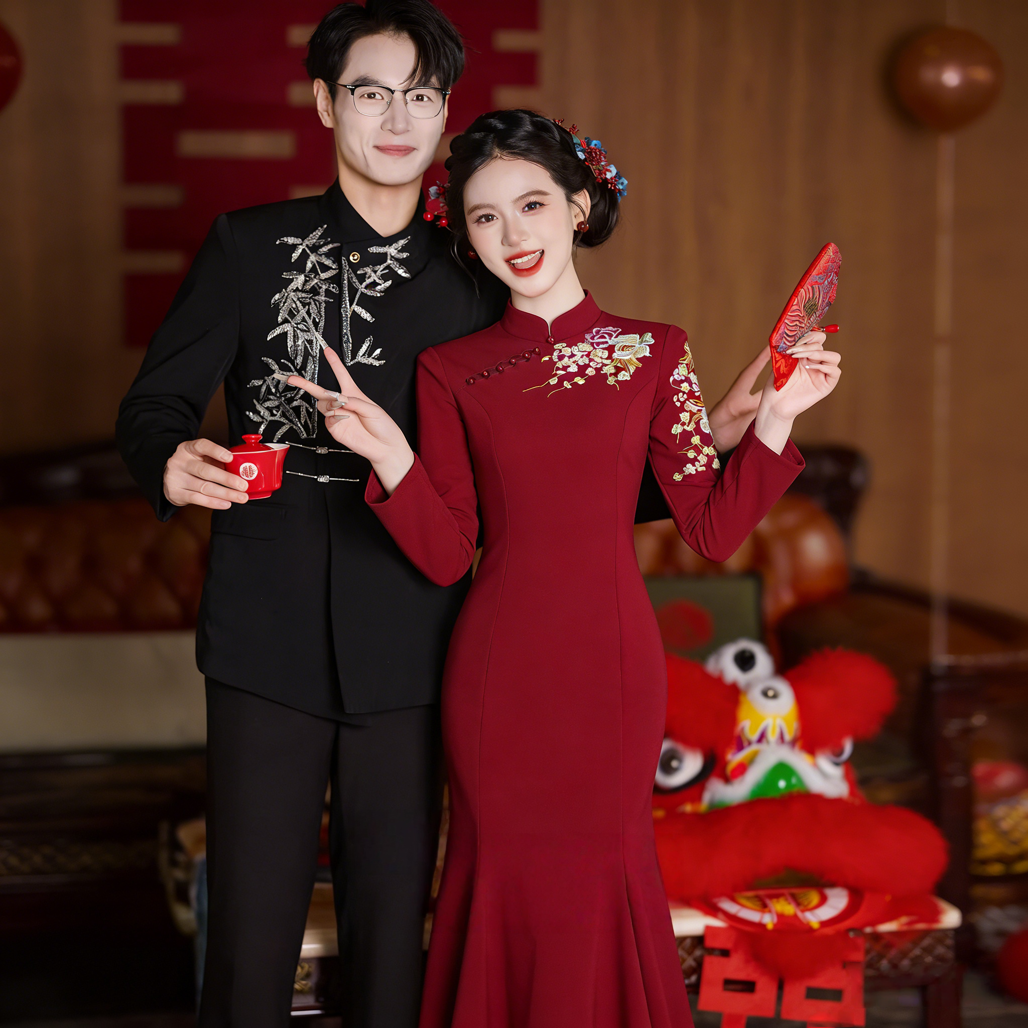 新中式气质立领长袖修身显瘦鱼尾晚礼服裙女高级感敬酒服订婚礼服,女装/女士精品,礼服/晚装,淘宝优惠券,粉丝福利购,淘宝优惠卷