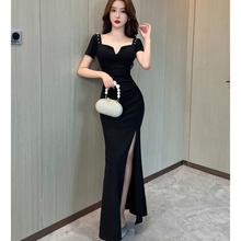 黑色性感连衣裙修身显瘦气质晚礼服高级感减龄spa柔式技师工作服