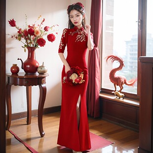 改良旗袍敬酒服平时可穿2025年夏季新款高级感结婚礼服鱼尾连衣裙