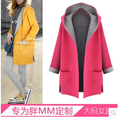 欧美女装2019秋冬装新款胖mm中长款连帽风衣大码显瘦开衫毛呢外套在类目 女装/女士精品, 大码女装中 - 来自Buy2taobao.com提供专业的淘宝代购服务