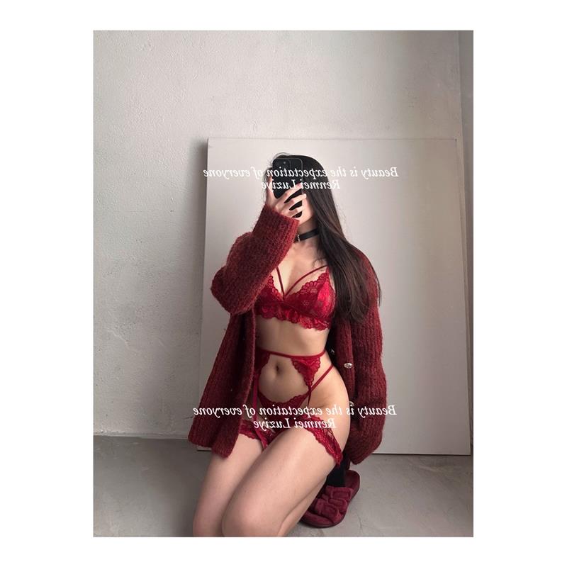 【好久不见】大码qqny晴趣女太惹火蕾丝无钢圈聚拢内衣套装酒红女